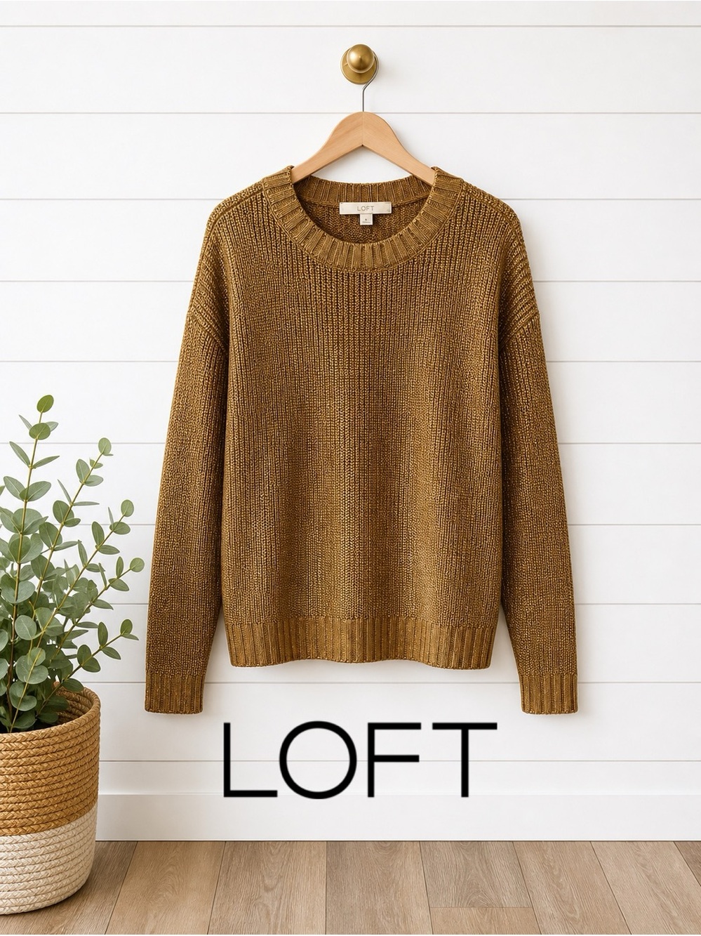 💛✨ LOFT Gold Shimmer Knit Sweater | Size Medium | Metallic Cozy Chic ✨